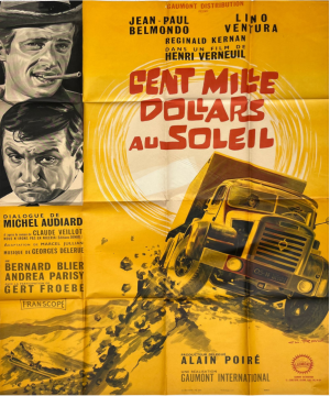 « Affiche cinéma originale 120 × 160 cm du film Cent Mille Dollars au Soleil (1964) — Jean-Paul Belmondo, Lino Ventura, décor camion désertique, visuel Ch. Rau. » "Original French movie poster 47x63 inch for Cent Mille Dollars au Soleil (1964) — Jean-Paul Belmondo, Lino Ventura, desert truck chase artwork by Ch. Rau."