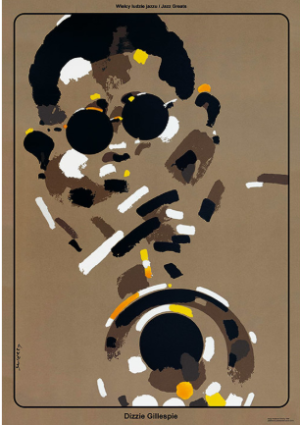 Affiche du musicien de jazz Dizzie Gillespie – portrait et typographie artistique Vintage Dizzie Gillespie Poster – Legendary Jazz Trumpeter Icon