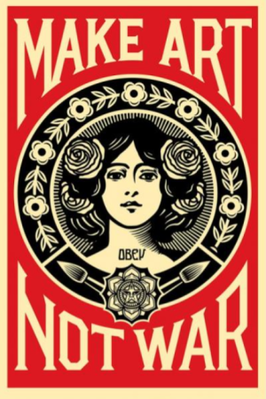 Affiche artistique Make Art de Shepard Fairey – visuel typographique engagé en noir et rouge