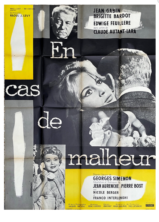 Affiche du film français En cas de malheur (1958) avec Brigitte Bardot et Jean Gabin