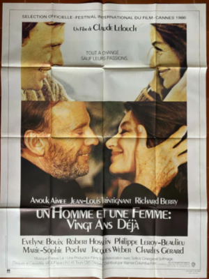 Affiche originale du film Un homme et une femme : vingt ans déjà (1986) de Claude Lelouch, avec Anouk Aimée et Jean-Louis Trintignant.