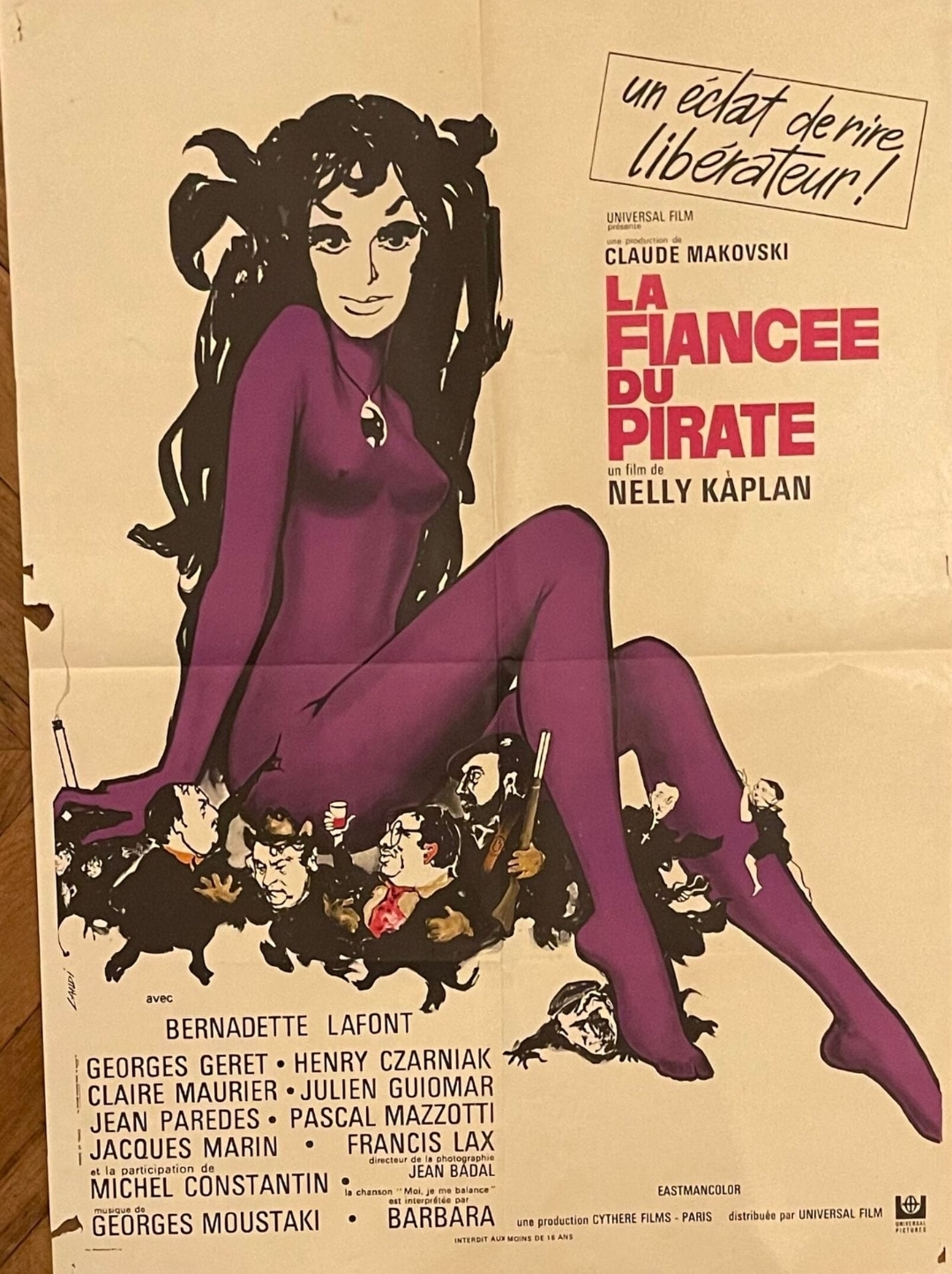 Affiche originale du film La Fiancée du pirate réalisé par Nelly Kaplan avec Bernadette Lafont, 1969 Original French movie poster for La Fiancée du pirate directed by Nelly Kaplan, starring Bernadette Lafont, 1969