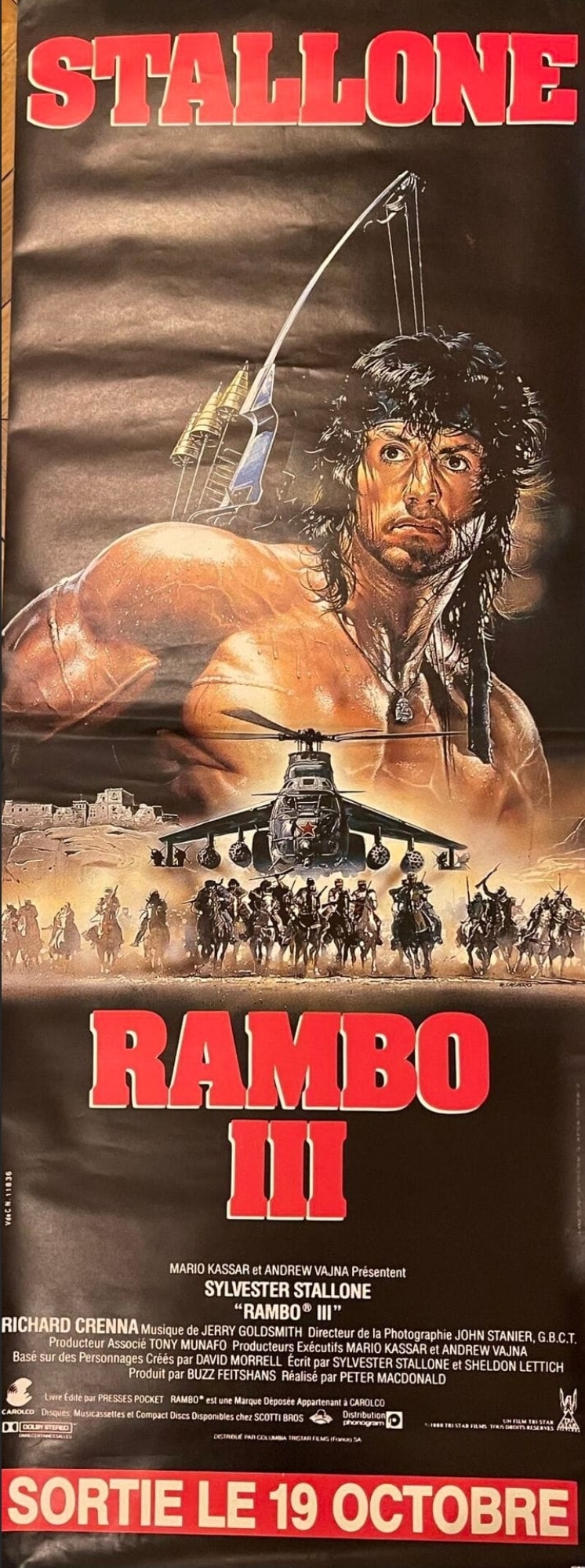 Affiche cinéma originale du film Rambo III (1988) avec Sylvester Stallone, film d’action réalisé par Peter MacDonald. Original movie poster for Rambo III (1988) starring Sylvester Stallone, classic 1980s action film.