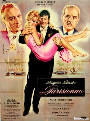 Affiche originale du film Une Parisienne avec Brigitte Bardot, comédie française de Michel Boisrond sortie en 1957. Original French poster for Une Parisienne starring Brigitte Bardot, directed by Michel Boisrond, 1957.